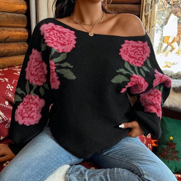 Sweaters - Multicolor Casual Women's Patchwork Long Sleeve Floral Print Pullover Sweater